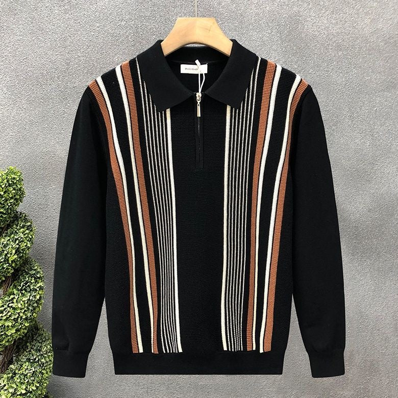 Striped Knit Zip-Up