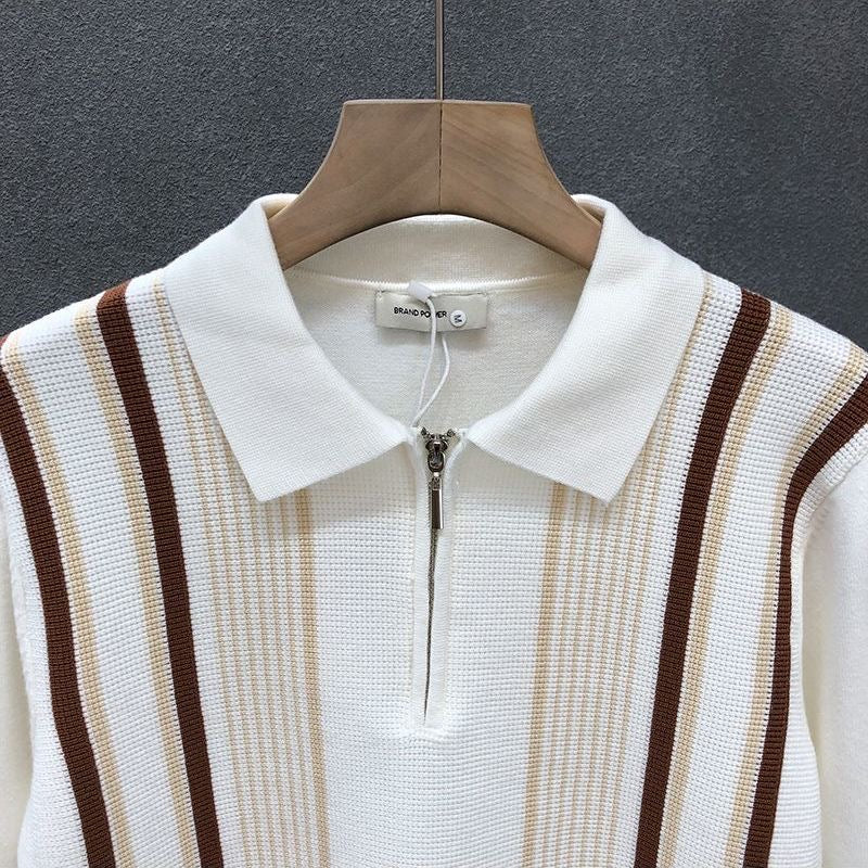 Striped Knit Zip-Up