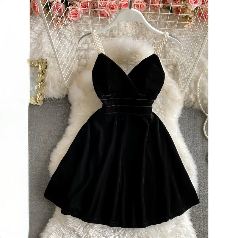 Pearl-Strap Velvet Slip Dress 💋