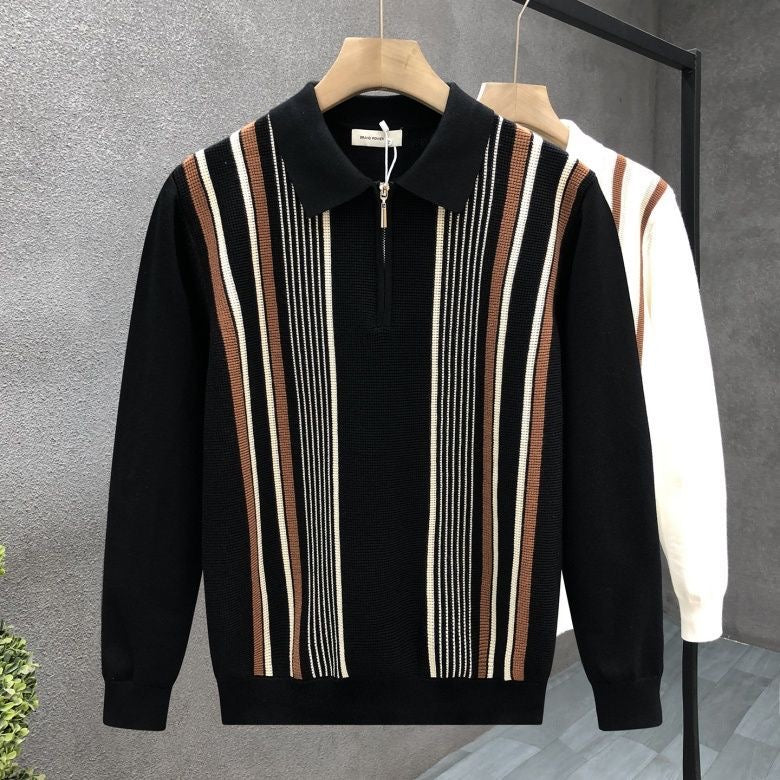 Striped Knit Zip-Up