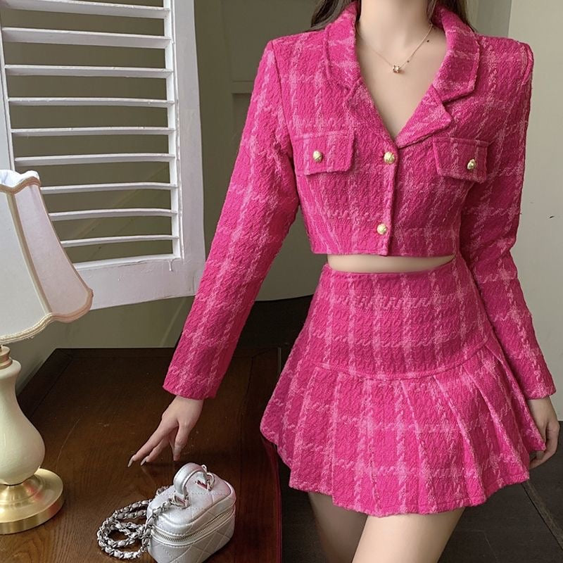 Magenta Blazer & Skirt Set