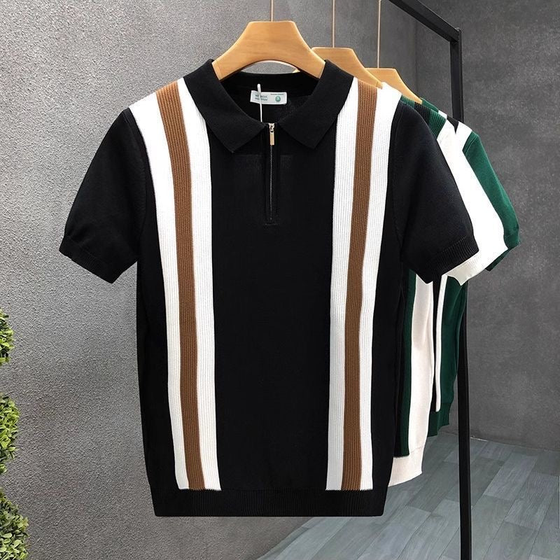 Classic Striped Knit Polo Shirt