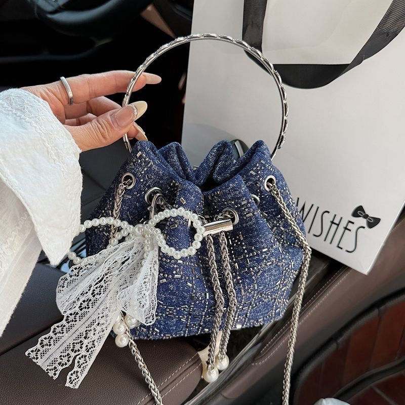 Glam Pearl-Embellished Bucket Bag
