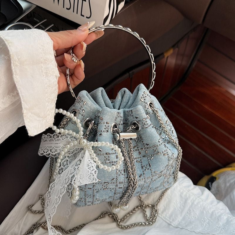 Glam Pearl-Embellished Bucket Bag