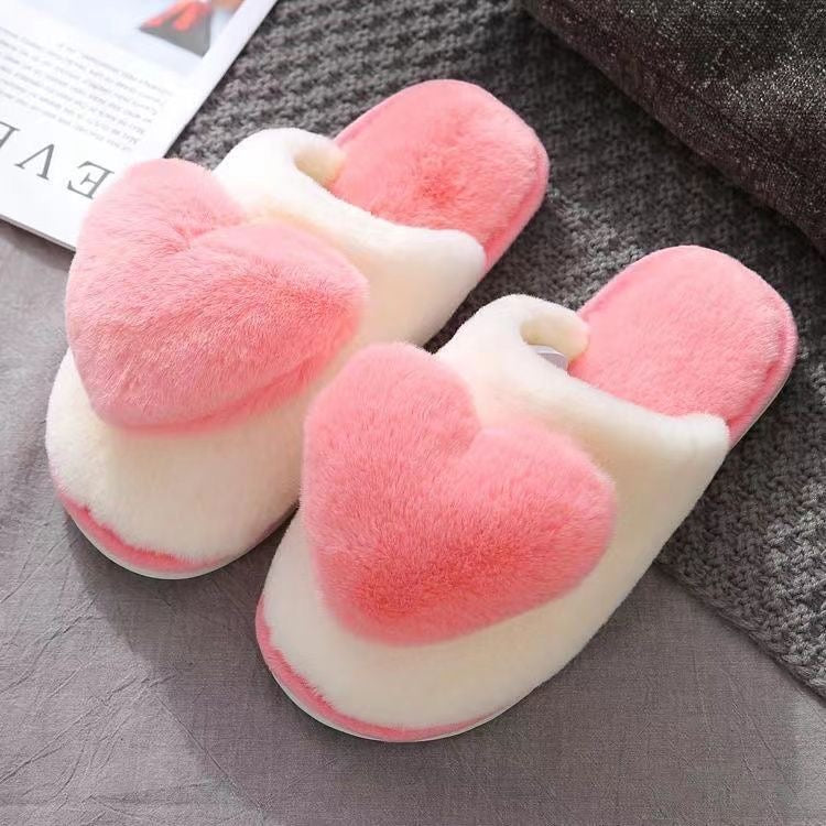 Heart-Shaped Fuzzy Slippers