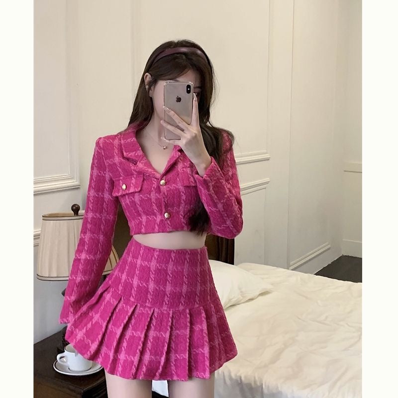Magenta Blazer & Skirt Set