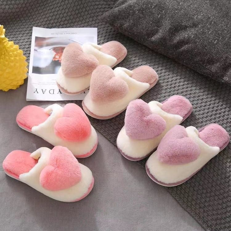 Heart-Shaped Fuzzy Slippers