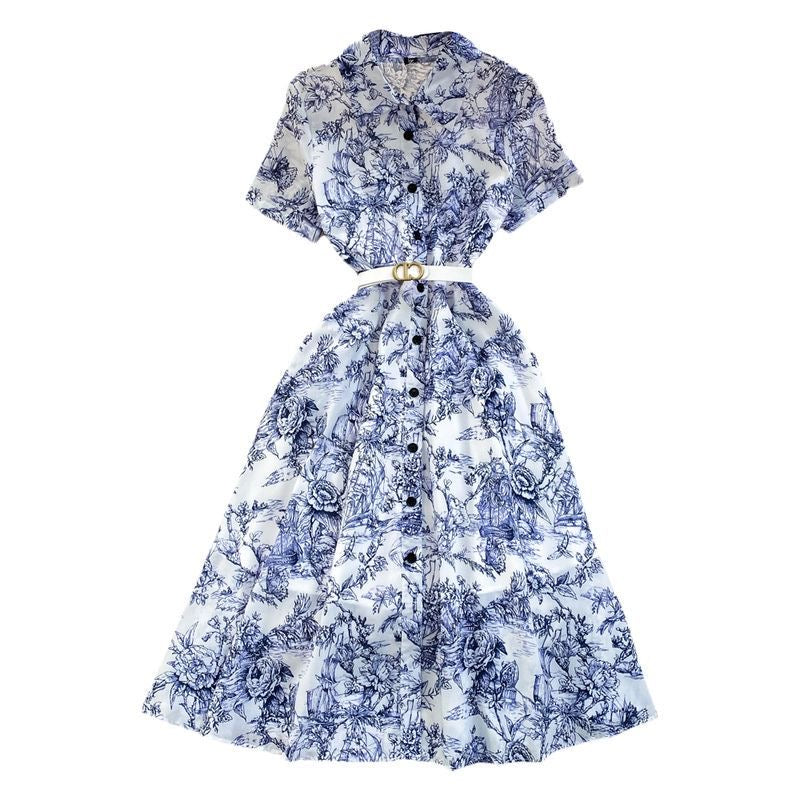 Blue & White Floral Midi Dress