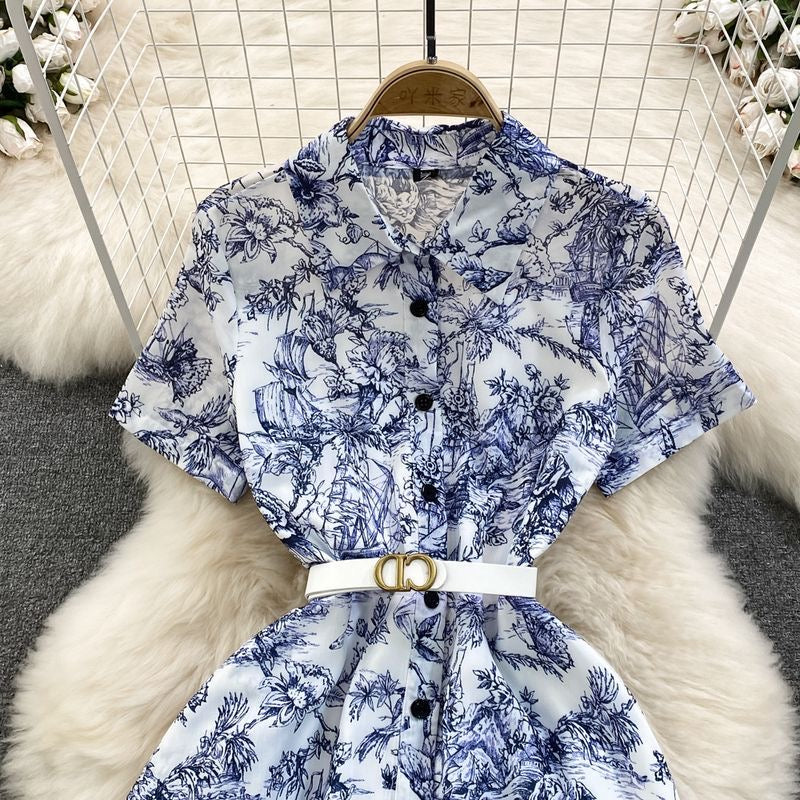 Blue & White Floral Midi Dress
