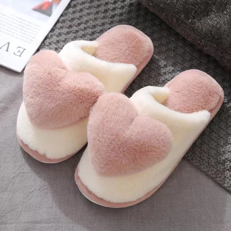 Heart-Shaped Fuzzy Slippers