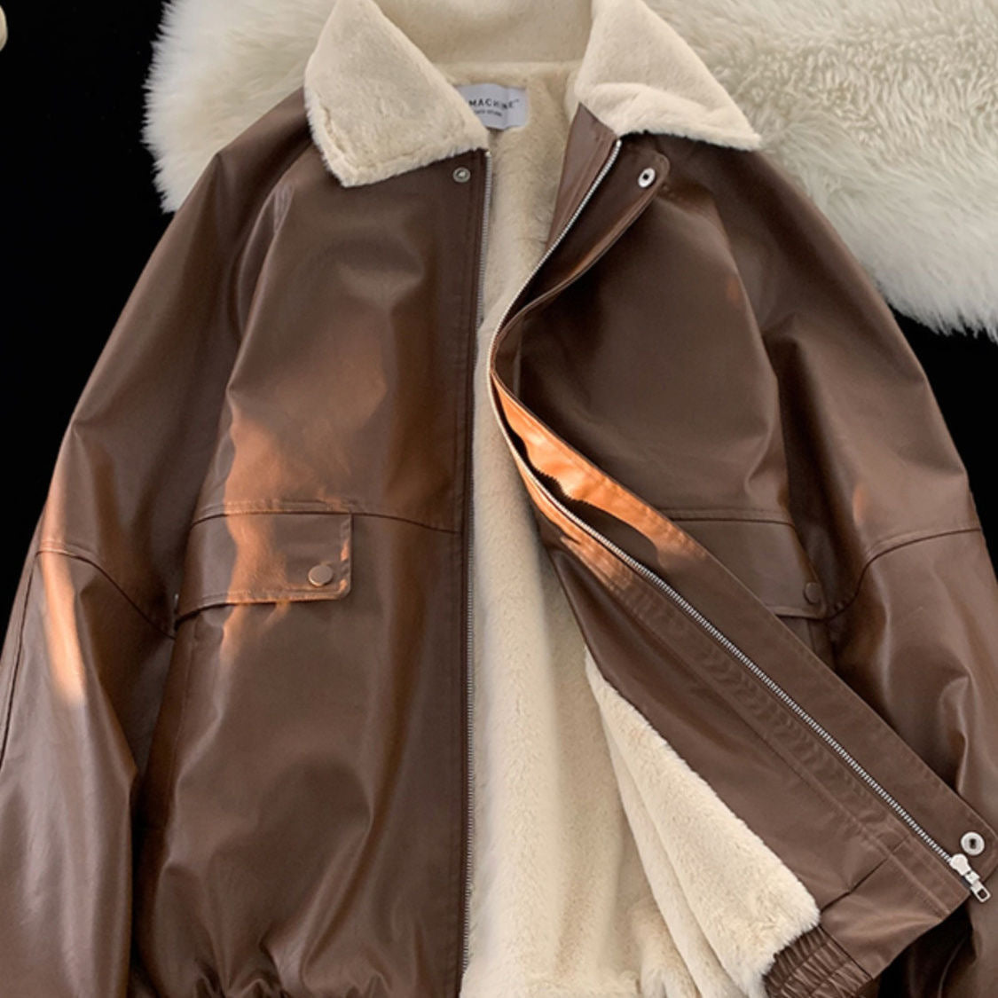 Luxe Faux Fur-Lined Leather Jacket