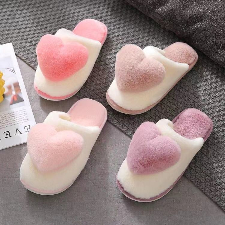 Heart-Shaped Fuzzy Slippers