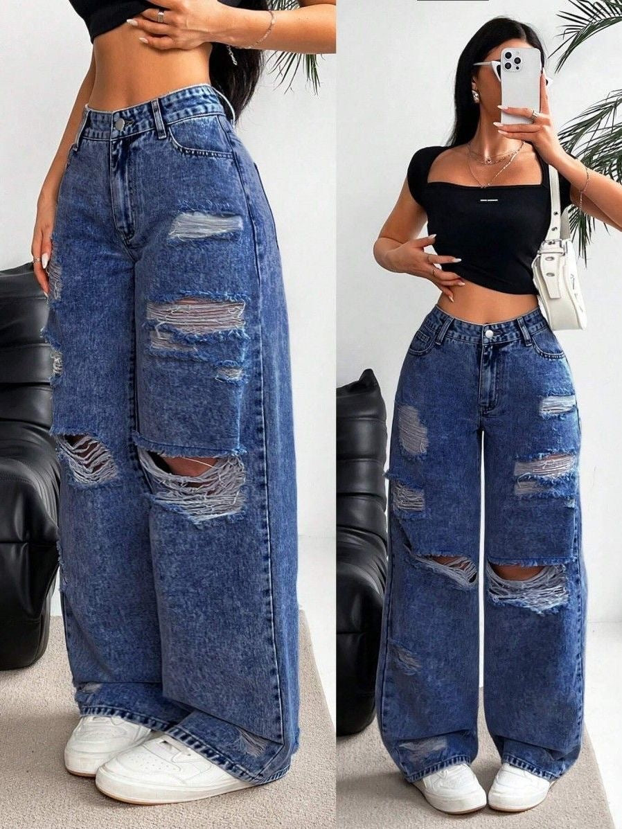 Distressed Denim Wide-Leg Jeans 🌟
