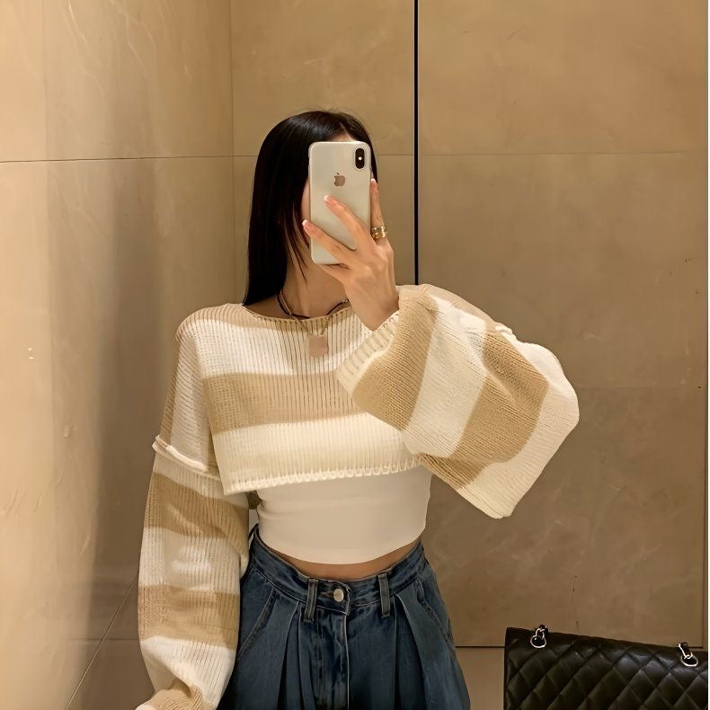 Classic Striped Cropped Knit Sweater 🌞