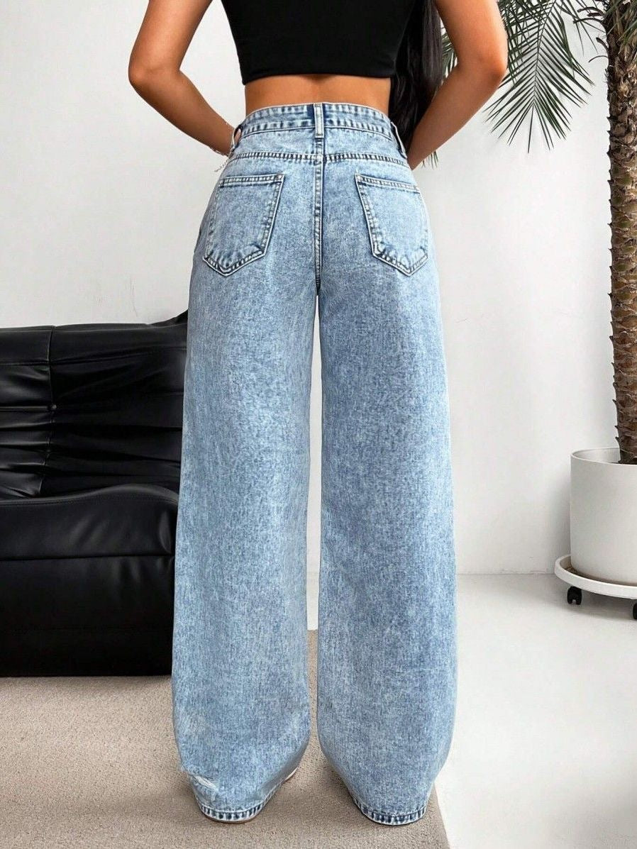 Distressed Denim Wide-Leg Jeans 🌟