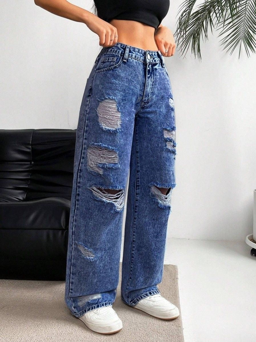Distressed Denim Wide-Leg Jeans 🌟