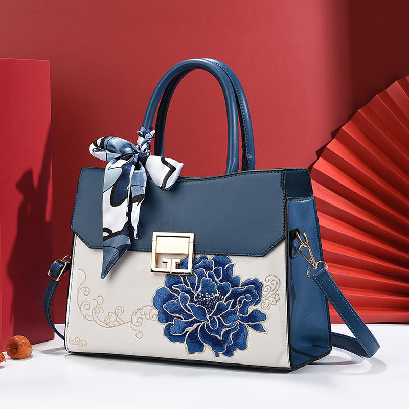Oriental Bloom Collection – Exquisite Embroidered Handbags with Detachable Silk Scarves