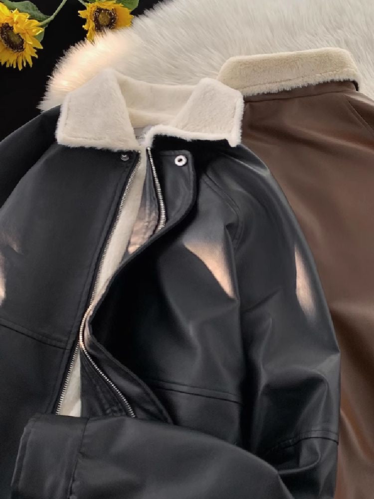 Luxe Faux Fur-Lined Leather Jacket