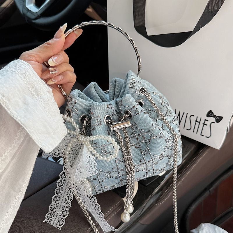 Glam Pearl-Embellished Bucket Bag