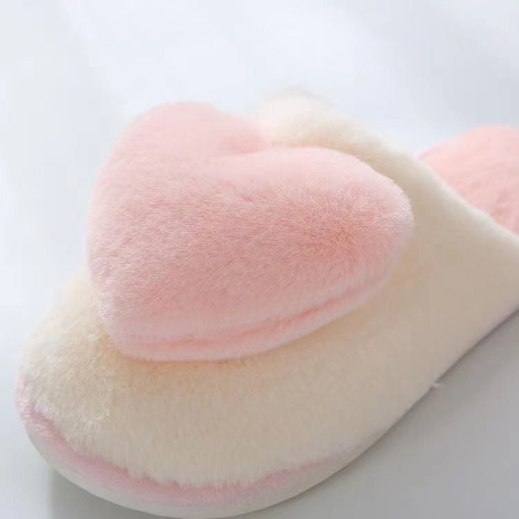 Heart-Shaped Fuzzy Slippers
