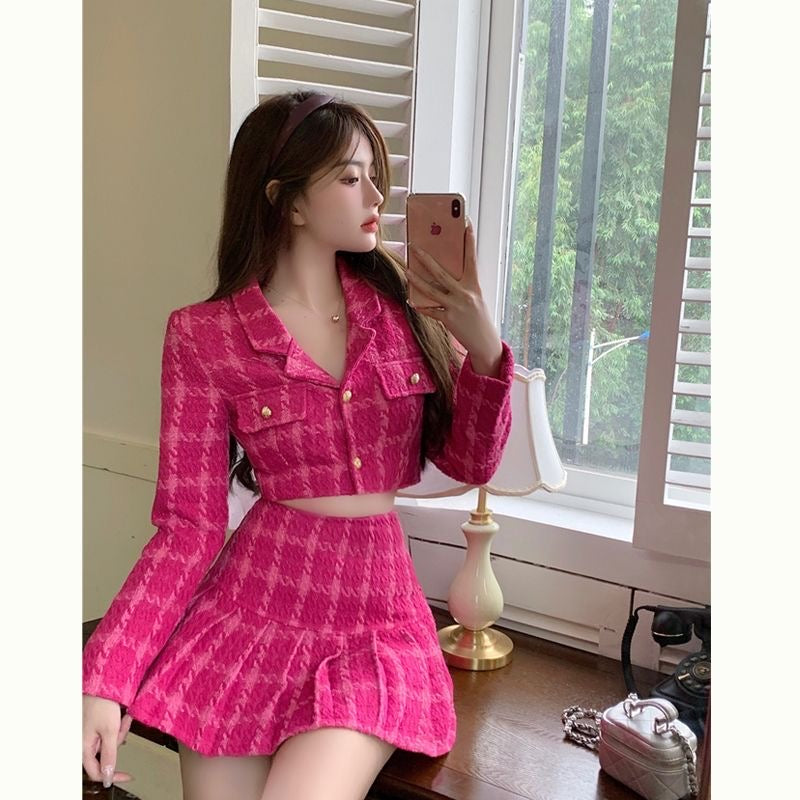 Magenta Blazer & Skirt Set
