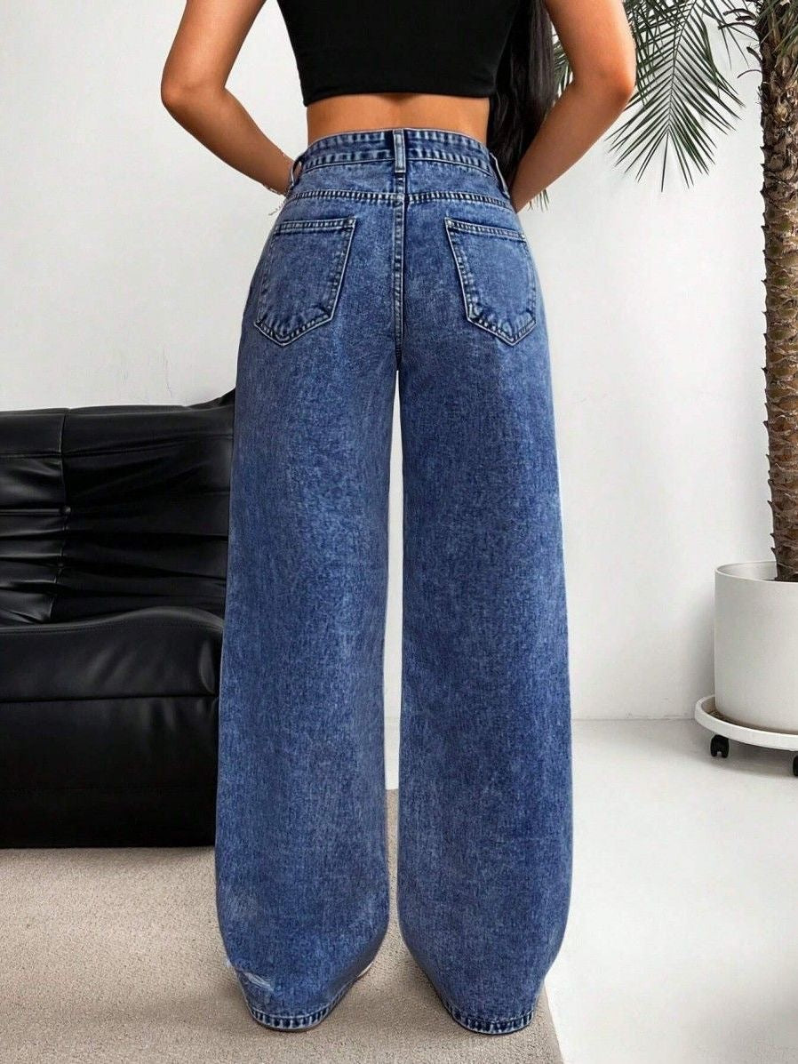 Distressed Denim Wide-Leg Jeans 🌟