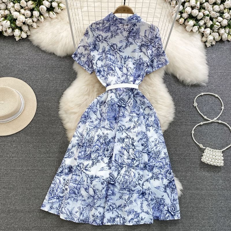 Blue & White Floral Midi Dress
