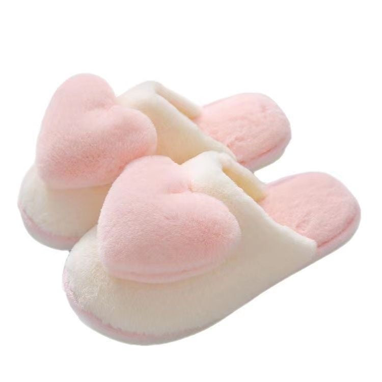 Heart-Shaped Fuzzy Slippers