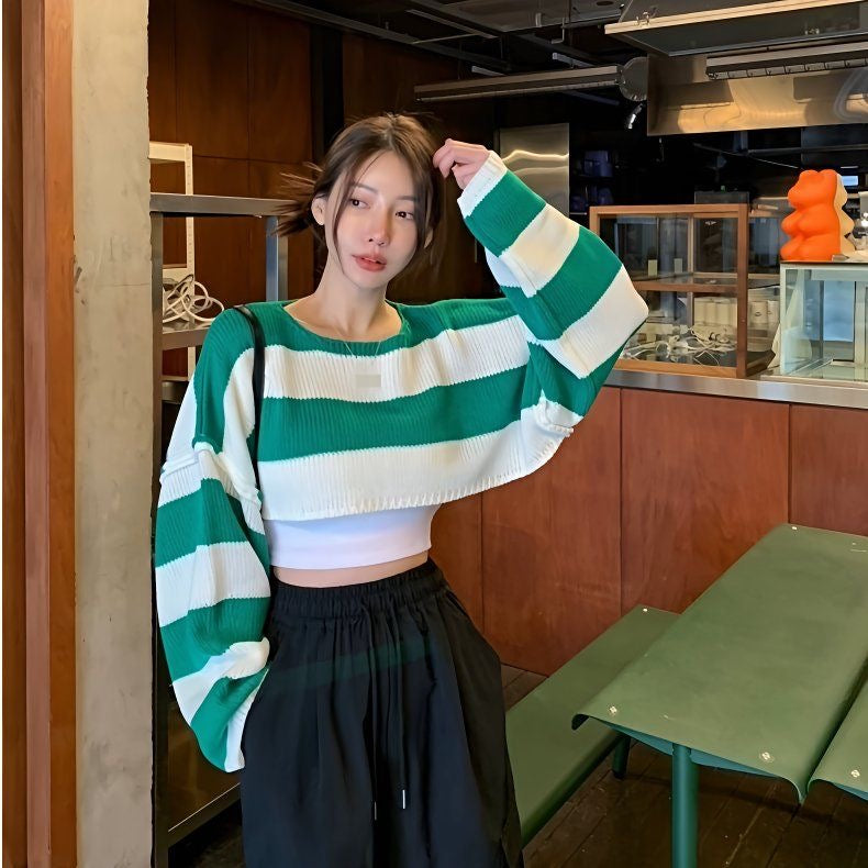 Classic Striped Cropped Knit Sweater 🌞