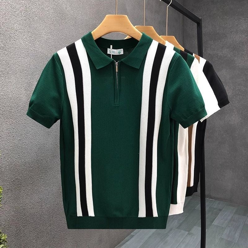 Classic Striped Knit Polo Shirt 