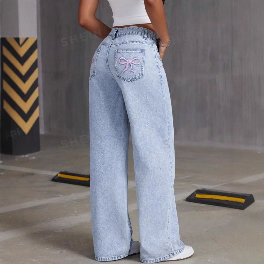 Sweetheart Bow High-Waist Wide-Leg Jeans 🦋