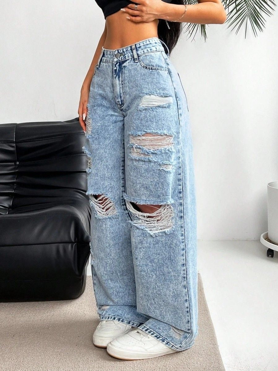 Distressed Denim Wide-Leg Jeans 🌟