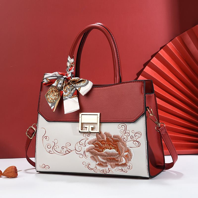 Oriental Bloom Collection – Exquisite Embroidered Handbags with Detachable Silk Scarves